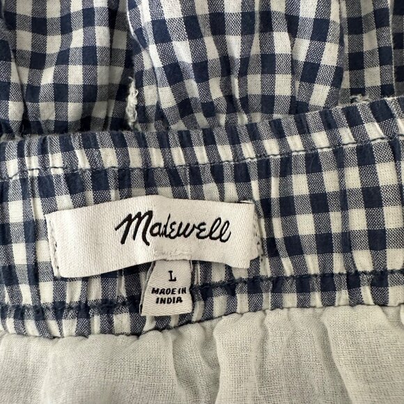 Madewell Embroidered Pintuck Tiered Navy Gingham Mini Skirt Sz L - Picture 6 of 8